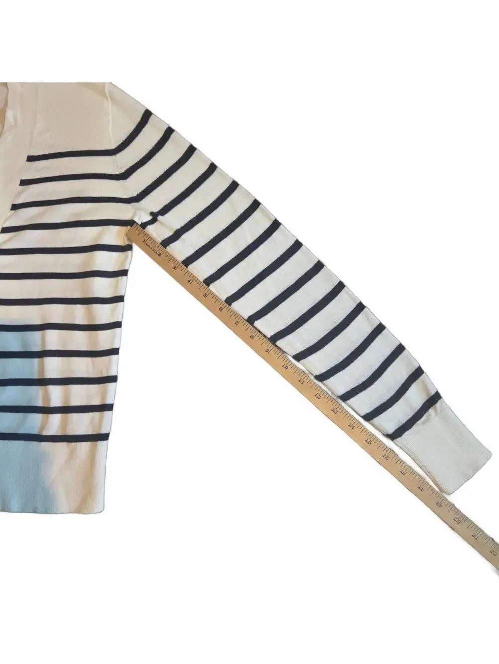J.Crew Women's XS White Navy Striped Button-Up Cardigan Sweater